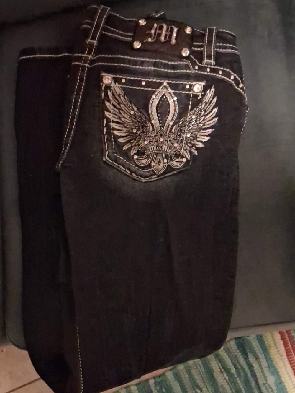 Miss Me Black Boot Cut Jeans with Winged Embroidered Pocket